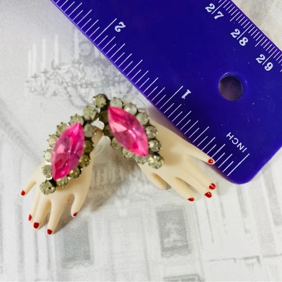 Amazing hand embellished vintage porcelain doll hand Earrings 00AK - Picture 3 of 3